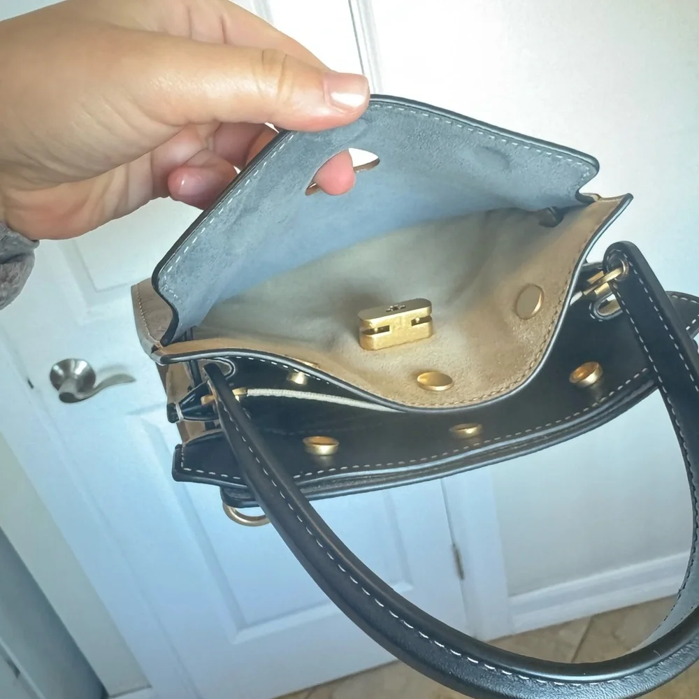 Tory Burch Brown/Black Leather Bag Lee Radiwitz Petite with Gold Hardware - Picture 12 of 16